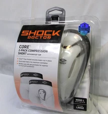 Shock Doctor Adult Core Compression Shorts 2-Pack with Bio-Flex Cup White Large