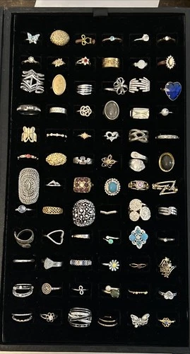 Vintage Lot Of 60 Costume Jewelry Ring Lot Gold Silver Tone Rhinestone Mix Lot A