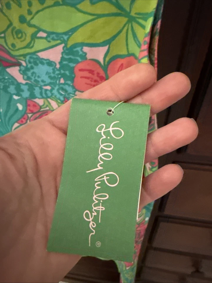 Lilly Pulitzer Lillys Pink Skip On It Shift Dress HTF Frogs Tropical Size 14 NWT - Image 3 of 4