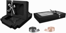 Emartbuy Pack of 12 Black Gift Boxes Clear Window Large Wide 29.5x22x4.5 cm | W