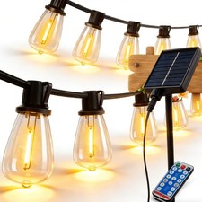 60FT Solar String Lights Outdoor Waterproof Patio w 16 ST38 Bulbs Remote Control