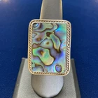 925 Sterling Silver Vintage Abalone Shell Ornate Oxidized Ring Size 9 Square