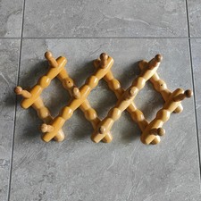 Vintage Wooden Accordion 10 Peg Rack Wall Coat Hat Hooks Expandable Farmhouse