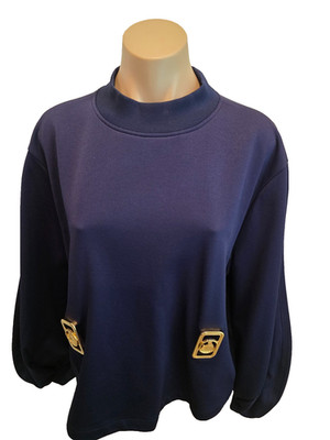 LANVIN PARIS Navy Blue Sweatshirt with Gold Metal Logos on Front - Size Small