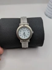 Carriage By Timex Indiglo Round Silver Tone Stretch Band New Battery