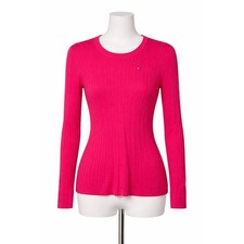 Tommy Hilfiger Women's Pink Cable Knit Sweater Long Sleeve Crewneck S 