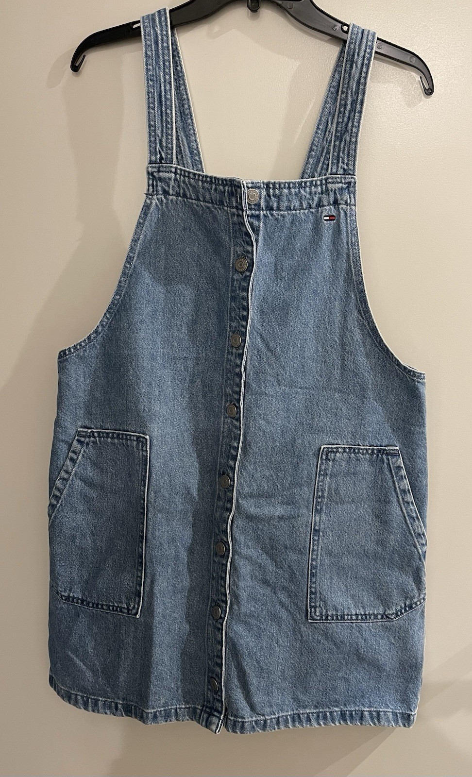 Vintage Y2k Tommy Hilfiger Jean Denim Overalls Jumper Button Front Pocket Dress