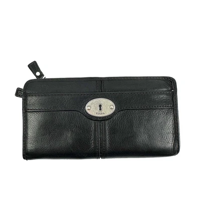 Fossil Maddox Geldbörse schwarz Leder 3/4 umlaufender Reißverschluss Clutch Organizer - Bild 1 von 4