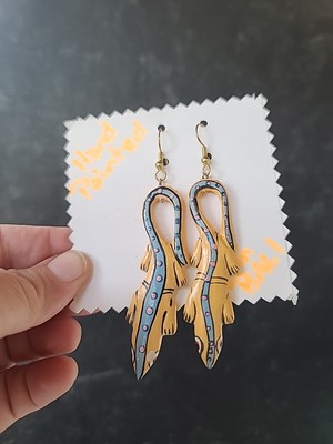 Painted Wooden Dangling Salamander Earrings Vintage Costume Jewelry NOS