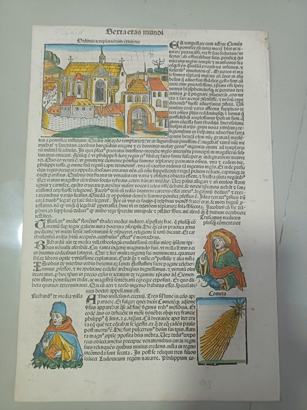 1493 Incunabula of Hartmann Schedel, LATIN, leaf 222. Beautiful, COLOR