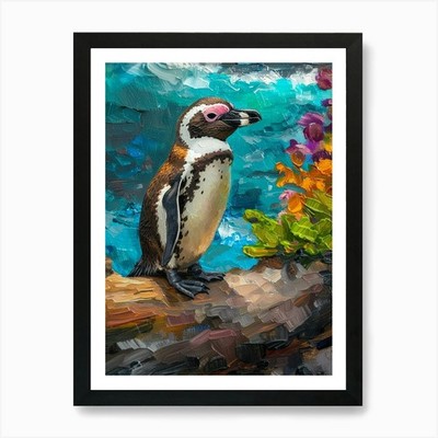 Galapagos Penguin Paradise Harbor C Framed Wall Art Poster Canvas Print Picture