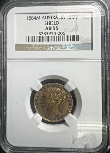 1884-M AUSTRALIA (MELBOURNE MINT) GOLD SOVERIGN NGC AU 55