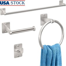 4 Piece Bathroom Hardware Set Towel Bar Ring Toilet Paper Holder Rustproof New
