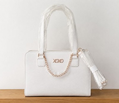 XOXO Women s White Satchel Top Handle Bag Zip Closure, Gold Chain, Strap