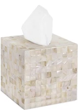 PEMAR 5.9” Cube Mother of Pearl Tissue Box Cover, Decorative White Sand 