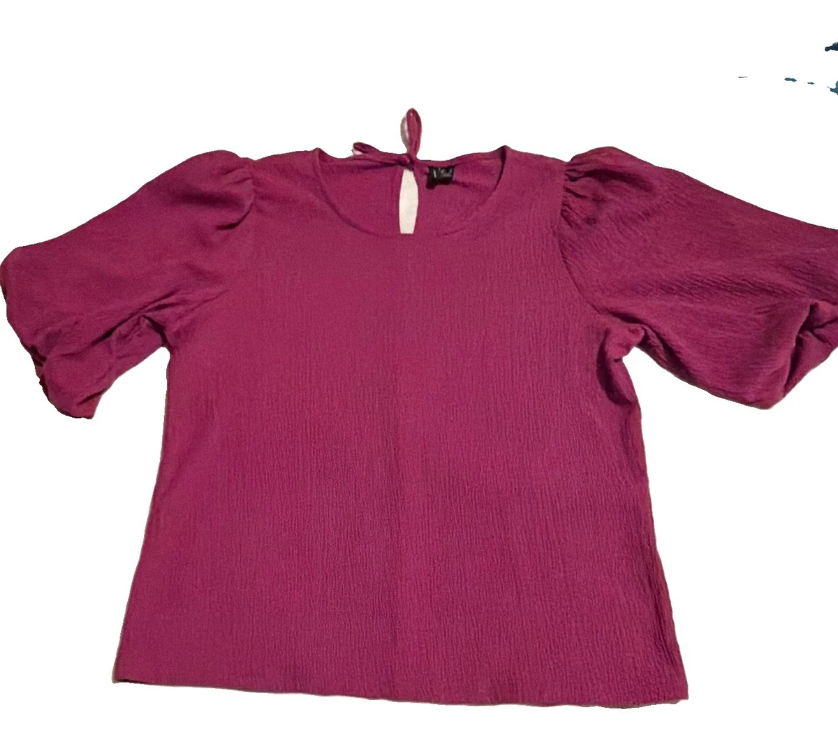 Vero Moda Fuchsia Pink Puff Sleeve Tie Neck Round Neck Blouse Size L