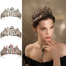 7cm Tall Crystal Leaves Ancient Gold Wedding Princess Tiara Crown For Women