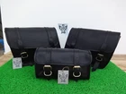 COMBO Real Black Leather Saddle Bag 2 Side Bag 1 Tool Pouch Motorcycle Panniers