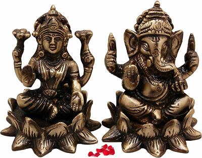 Messing Hindu Gods Laxmi Ganesh Idol Auf Lotus Set Statue Figur Geschenk
