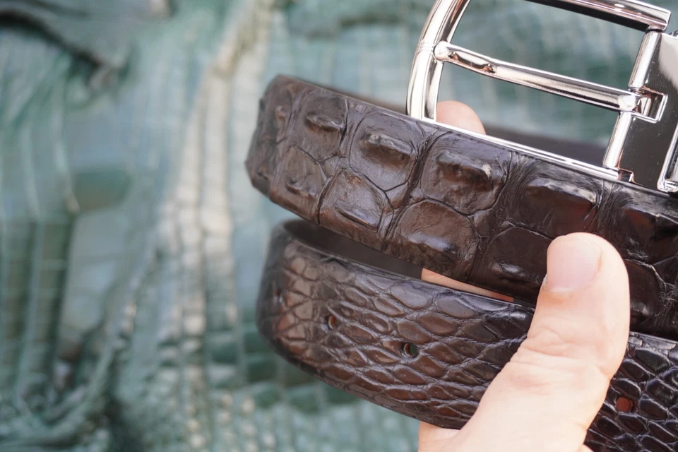 Black Genuine Crocodile Hornback Leather Skin Men's Belt W 1.5" #A36 - Image 4 of 4