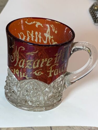 Original 1914 Nazareth Pa. Fair ruby red coated handles mini glass
