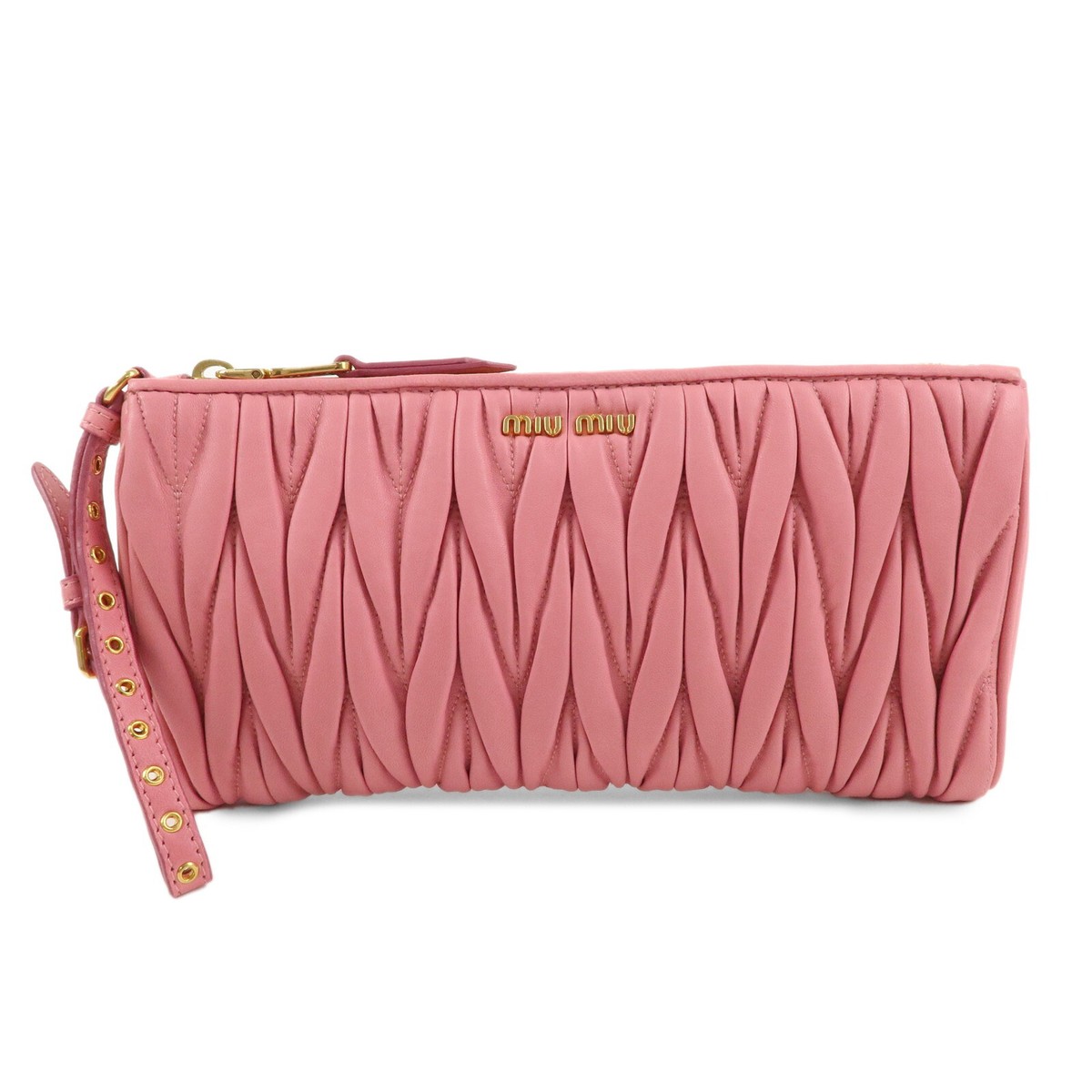 UNO KANDA ピンク リボン クラッチバッグ MIU MIU Matelasse Pouch Clutch Bag Pink Leather 5N1455 Auth Used