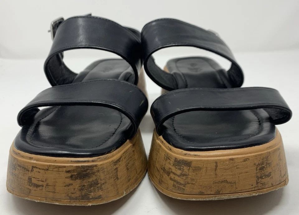 Size 7 Charlotte Russe Platform Sandals 2.28” Black Leather/Cork Bottom Buckle - Image 2 of 4