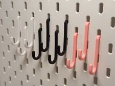 Ikea Skadis Compatible J Hooks x 10  Black , White & Pink