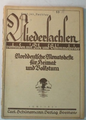 Niedersachsen Monatshefte Heimat & Volkstum 1931 /6 Schimmelreiter & Tide B8698