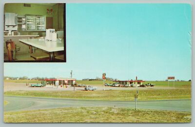 Quinter Kansas~Eat & Get Your Car Serviced~Q-INN & Phillips 66 Station~1950s