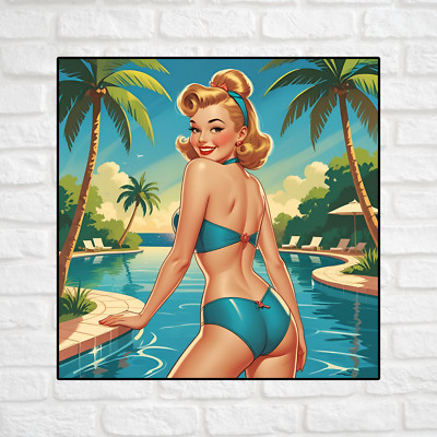 Pinup girl sticker vinyl decal woman blonde bombshell cleavage seductive sexy