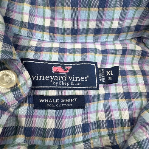 Vineyard Vines Shirt Boys XL/18 Blue Plaid Long Sleeve Button Down Whale Shirt - Picture 3 of 6