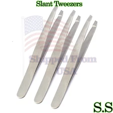 (3 Pack) Slant Tweezers - Precision Stainless Steel Slant Tip Tweezers 
