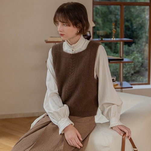 Canottiera donna ragazza maglia maglione smanicato gilet corto retrò preppy - Foto 7 di 9