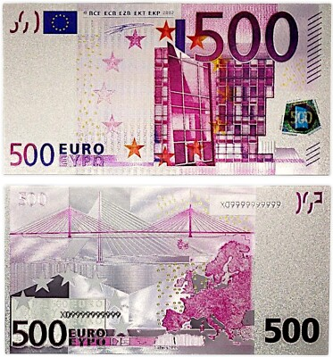 #ad Silver Plated 500 Euro Collectible Banknote Stunning PVC Souvenir Modern Design $10.99