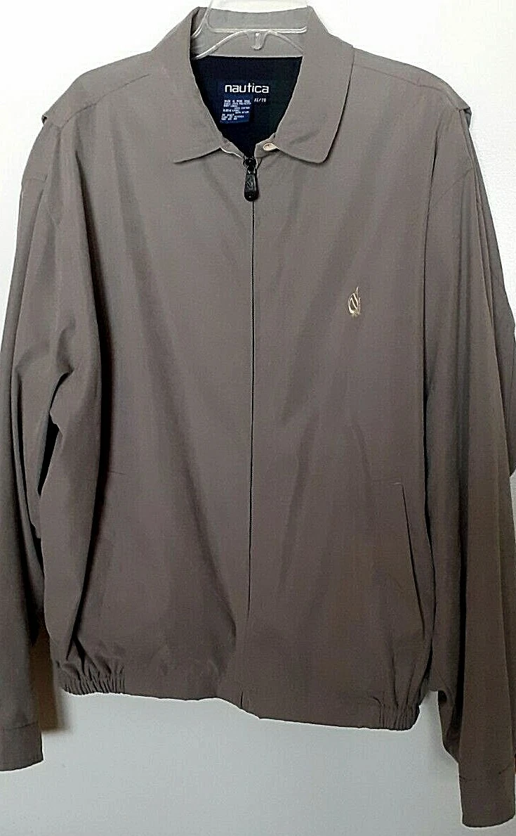 Nautica 100% polyester solid beige zip front windbreaker jacket Size XL