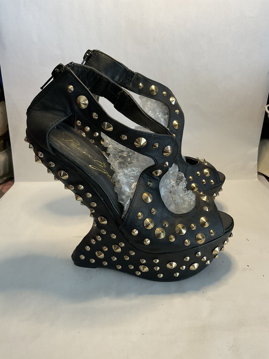 Privileged Karvis Black with Gold Spiked Studs Heelless Platforms Size 6.5  (2271 | eBay