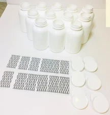 Plastic Bottles Set of 12 HDPE 175cc pill packer bottle. With caps and seals.