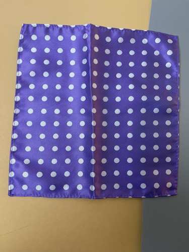 100% silk 9.5 “PURPLE and SILVER Polka Dots pocket square Luxury Refine Quality - Picture 3 of 3