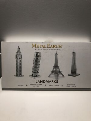 Metal Earth 3D Laser Cut Model 4 Landmarks Set BigBen Pisa Eiffel 1 World Trade