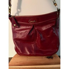Coach Ashley Red Burgundy Patent Leather Shoulder Bag Purse F20462 GUC