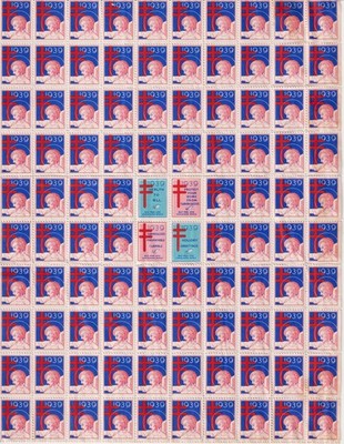 Sheet of Rockwell Kent 1939 Christmas Seals