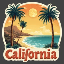 California sticker vinyl decal tropical beach palm sunset vintage art