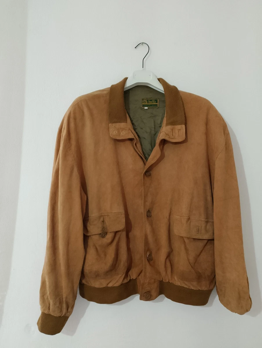 Ted - Giacca in pelle colore cuoio effetto vintage collo coreana
