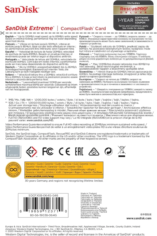 SanDisk CF-Card Extreme 64GB NEW - Image 2 of 3