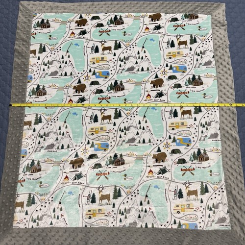 Camping Lodge Hamemade Grey Minky Kids Blanket - Picture 3 of 6