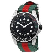 Gucci Dive Black Dial Green Red Nylon Watch YA136209A