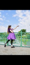 Victor Costa Vintage 80s Purple Velvet Taffeta Floral Party Mini Dress XS/S