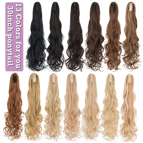 Jaw/Claw Clip Ponytail Hair Extensions As Human Pony Tail Long Wavy Hairpiece US - Picture 9 of 15