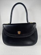 Pierre Cardin Vintage 1950s Top Handle Black Leather Bag With Snake Embossed GUC